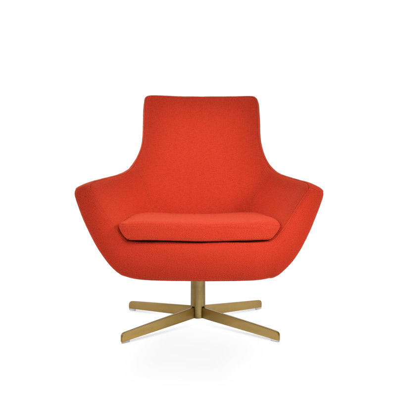 Rebecca 4 Star Swivel Lounge Chair, Orange Boucle Fabric, Brass