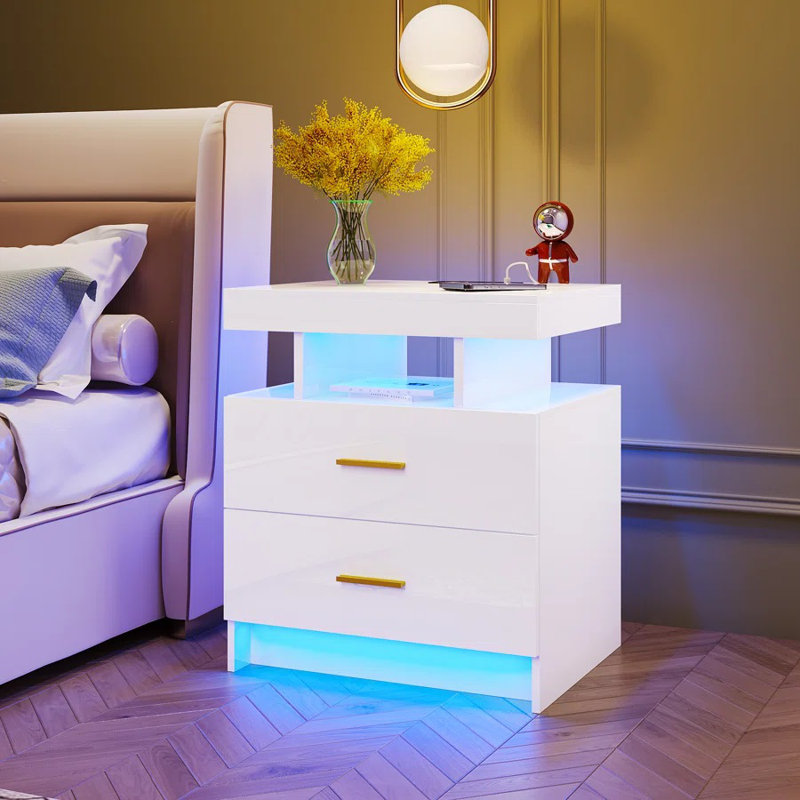 Bookhart Manufactured Wood Bedside Table, White/Gold