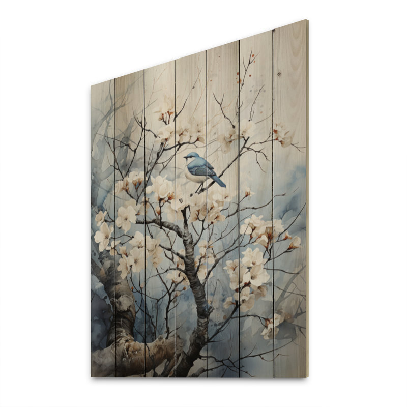 Contemplation d'oiseaux monochromes sur bois, H 32 po x l 24 po x P 0,78 po