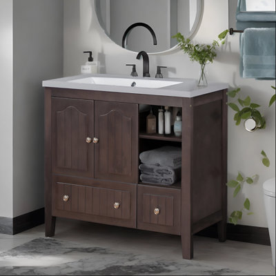 Meuble-lavabo avec lavabo en céramique 36 po Lashawanda