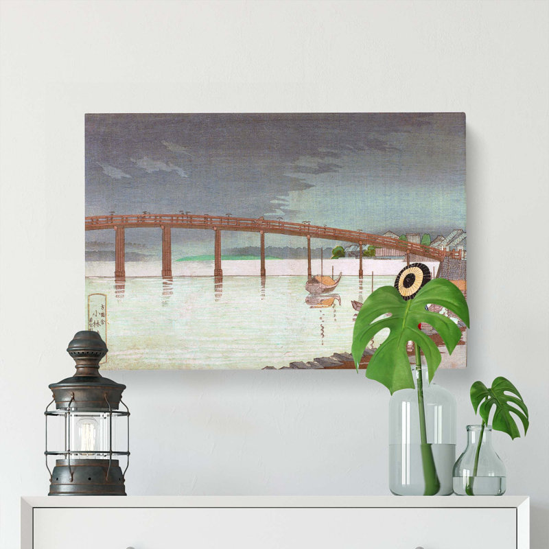 Rain At Shinohashi Bridge by Kobayashi Kiyochika - Wrapped Canvas, 35cm H x 50cm W x 3cm D