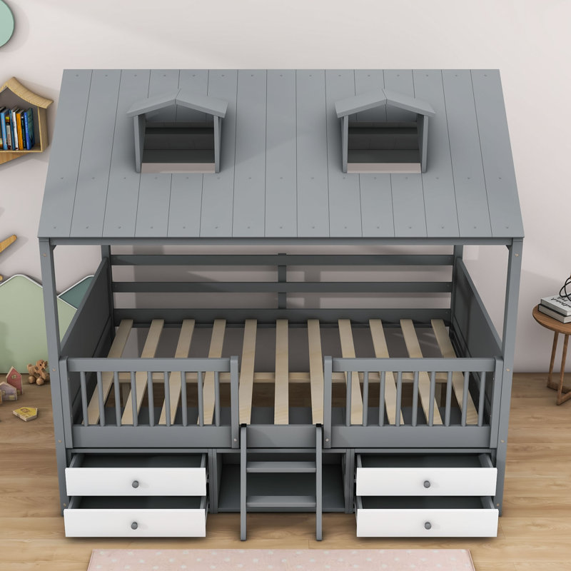 Lit mezzanine avec tiroirs Yacine Kids, gris, Double
