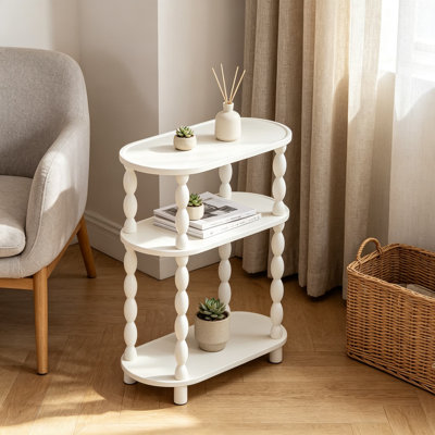 Table de bout étroite, table d'appoint mince pour les petits espaces, table de chevet de rangement à 3 niveaux avec pieds fuselés rétro et rebord anti-éclaboussures