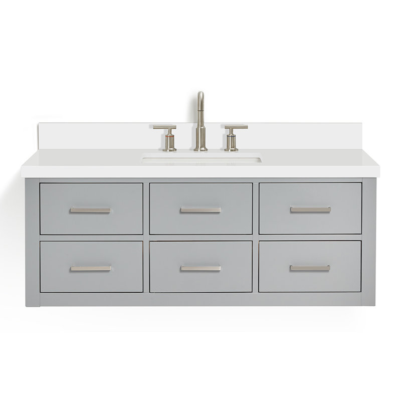 Ensemble de meuble-lavabo mural simple 49 po Macolm, Gris, Nickel brossé