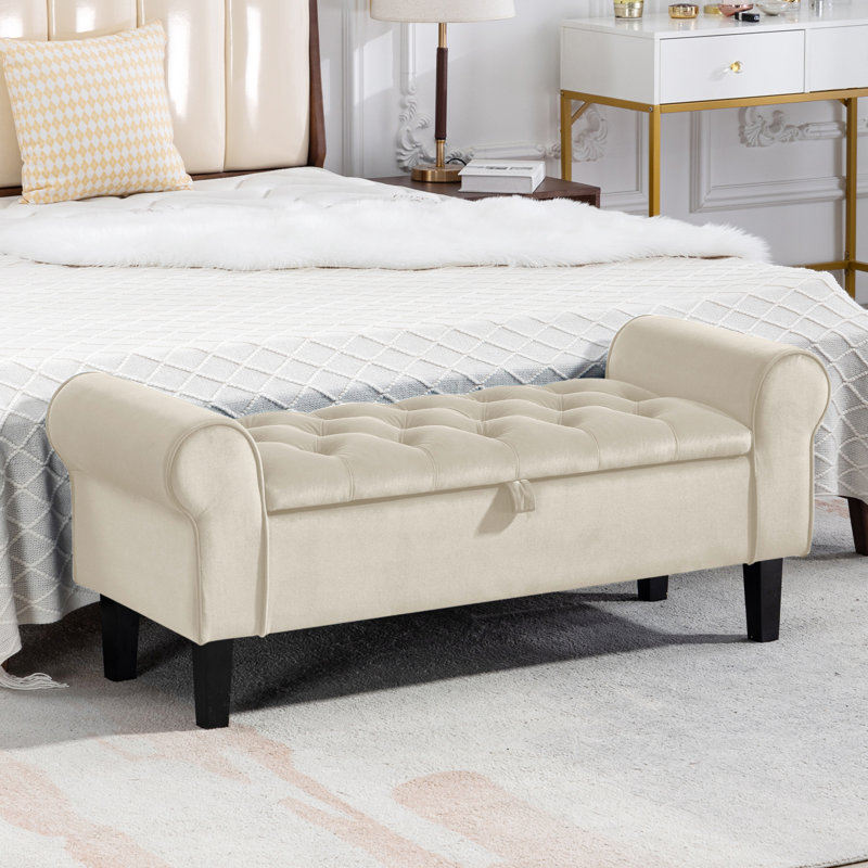Banc de rangement rembourré Jillia, Beige