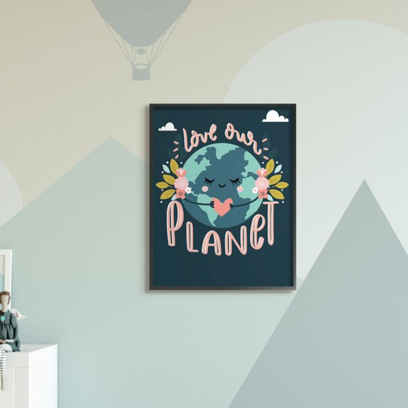 «Love our planète phrase» par Angela Nickeas - reproduction d'art textuel, H 30 po x l 24 po, Giclée encadrée noir minuit