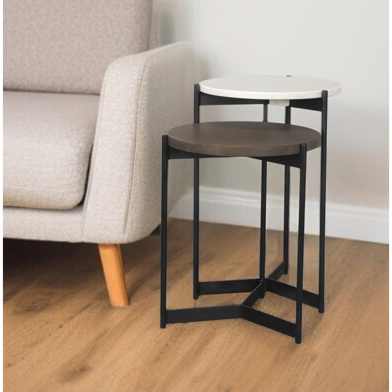  Ensemble moderne de deux tables gigognes en marbre brun foncé
