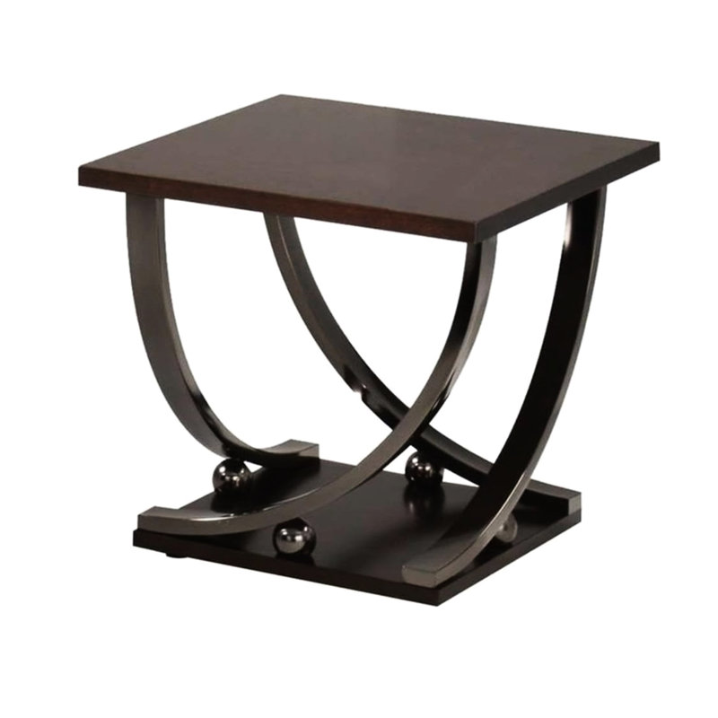 Table d'appoint avec plateau en placage de bouleau et structure en métal sans support transportable en bois brun foncé Richer