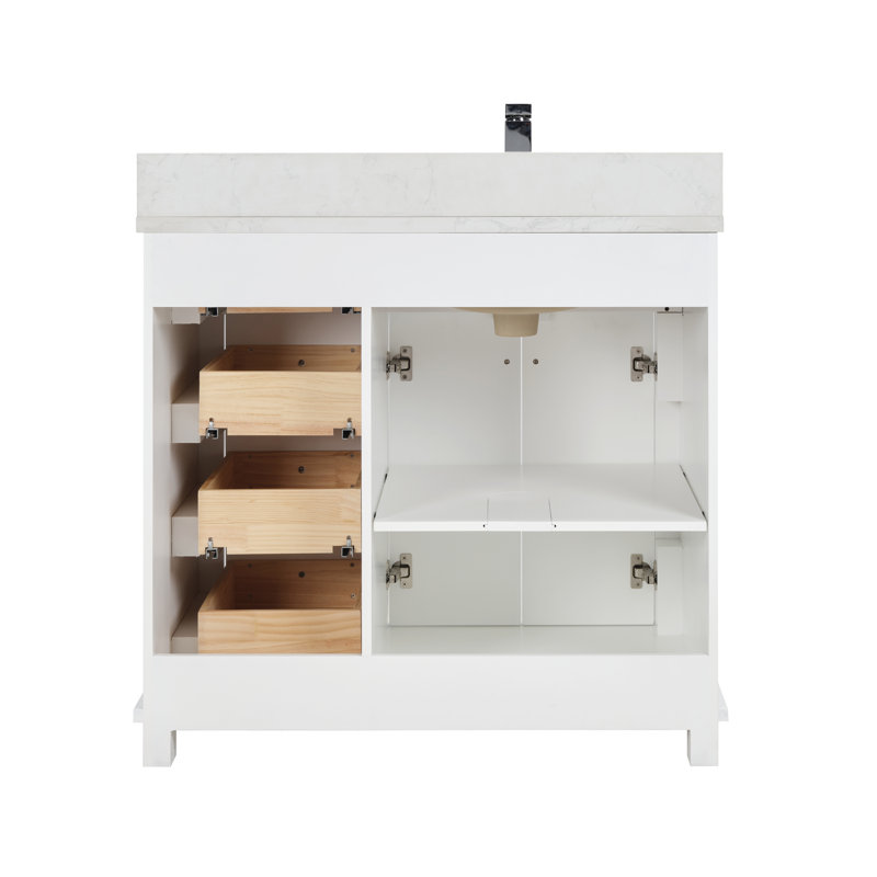 36" Solid Wood Sink Vanity  With 1' Artificial Stone Top, White