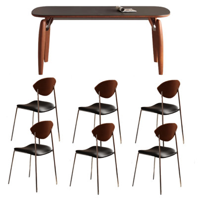 Delicate Retro Rock Slab Boxwood Dining Table Set