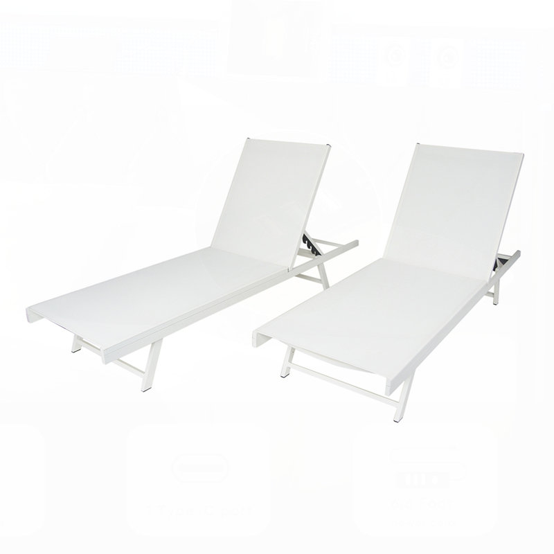 Outdoor Chaise Lounge Set of 2 with 5-Position Adjustable Backrest, Steel Frame, and Textilence Seat for Patio and Poolside Relaxation