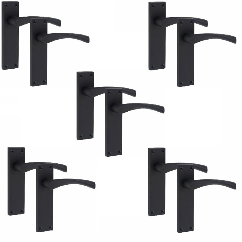  5 Pairs Victorian Scroll Astrid Door Handles Latch in Matt Black Finish - 150mm x 40mm Backplate