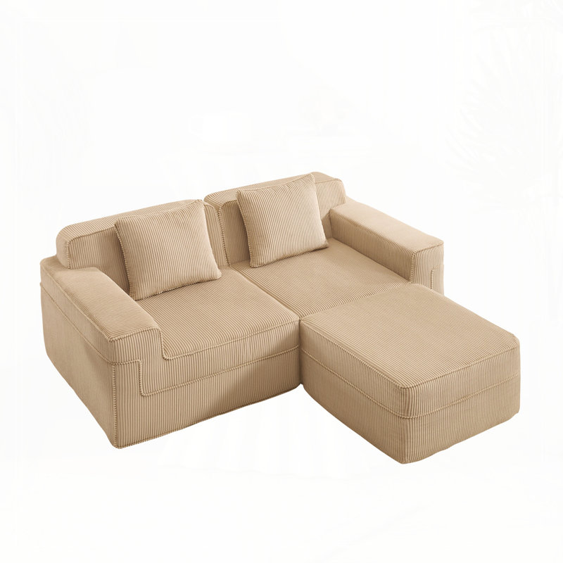 Canapé modulaire en L à 2 places sans os, canapé modulaire Cloud avec assise profonde, canapé modulaire moderne à 2 places avec coussins décoratifs et 1 repose-pieds mobile