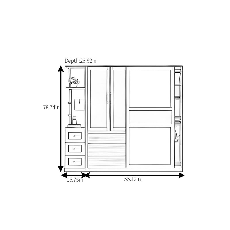 Garde-robe coulissante simple et élégante en osier, H 78,74 po x l 70,87 po x P 23,62 po
