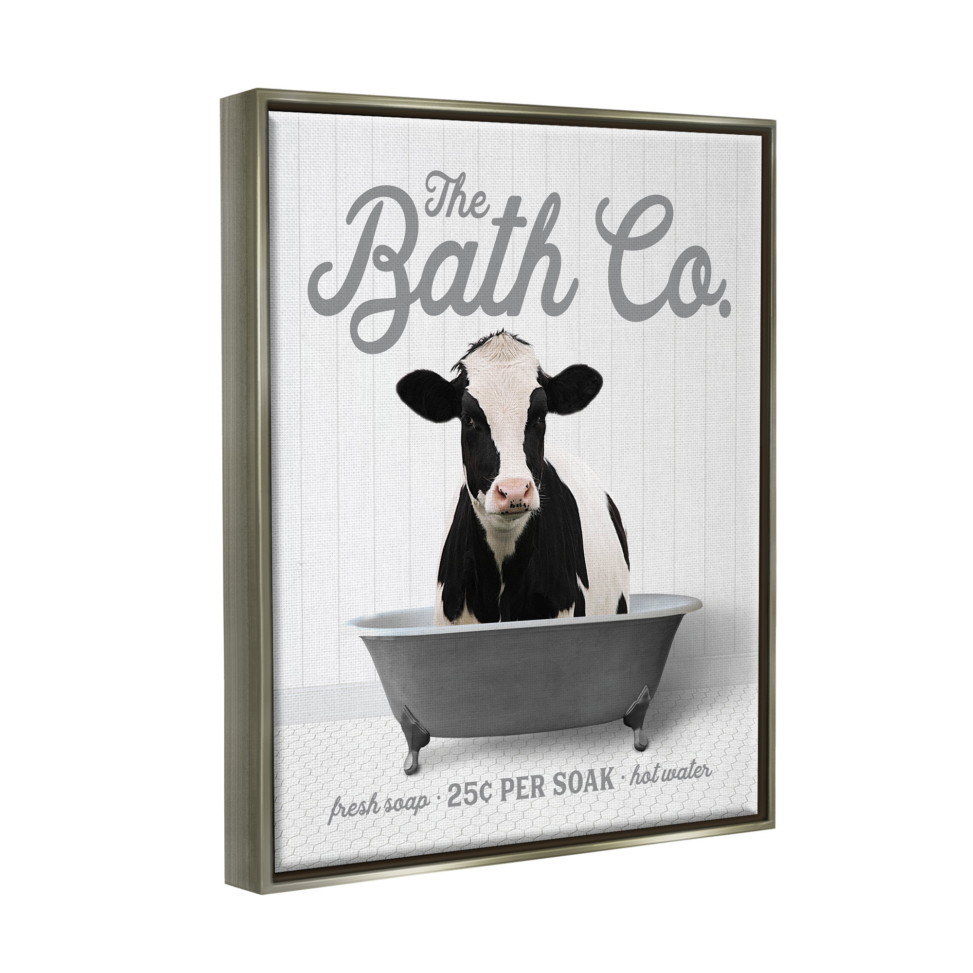 Trinx Farmhouse Cow In Tub Framed Floater Canvas Wall Art Design By ...