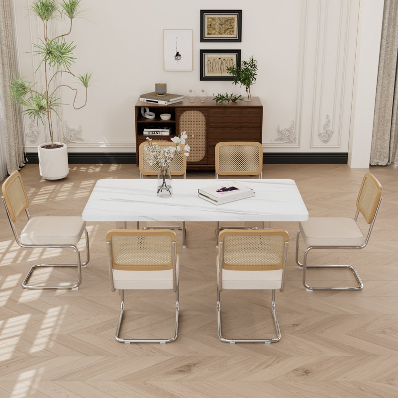 Ensemble de salle à manger rectangulaire en acrylique, 7, Beige