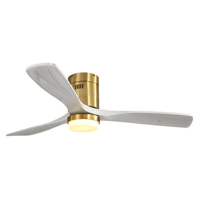 52 Inch Decorative LED Ceiling Fan With Dimmable LED Light 6 Speed Remote 3 Solid Wood Blades Reversible DC Motor For Living Room