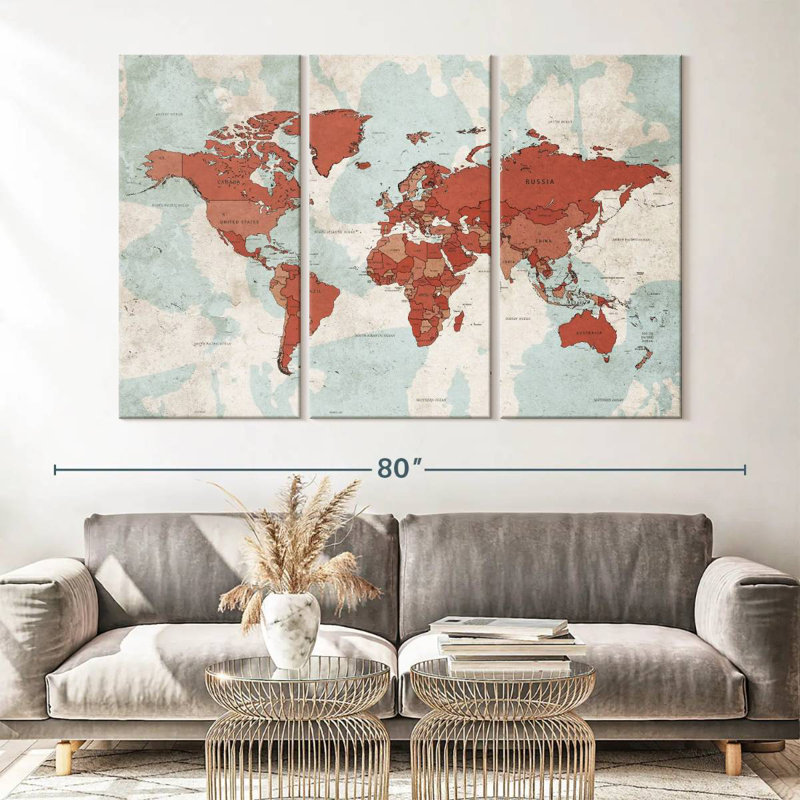 Keiri Aged World Map XII, 42" H x 65" W