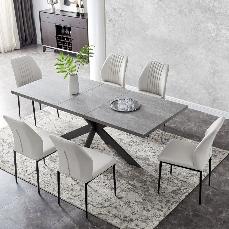 Ensemble de salle à manger Modern Kitchen, table de salle à manger extensible avec chaises rembourrées, Blanc