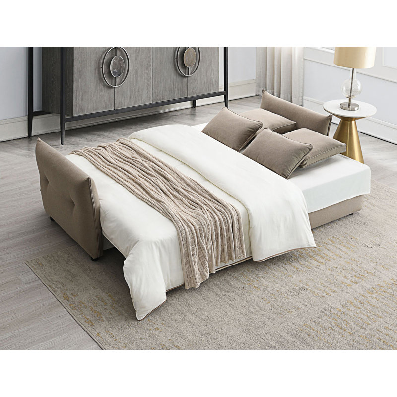 Canapé moderne, lit escamotable avec rangement, Beige