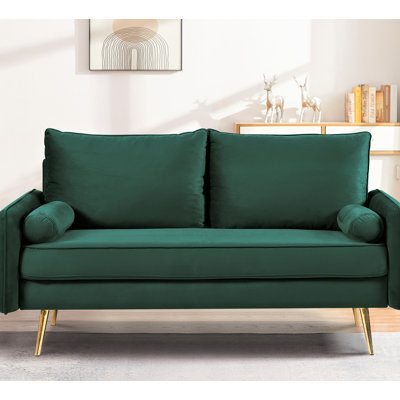 Modern Velvet Loveseat with Gold Metal Legs