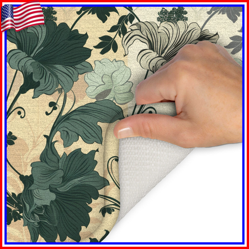 Tapis de bain floral, Simple - L 17 po x l 24 po, Motif floral vert