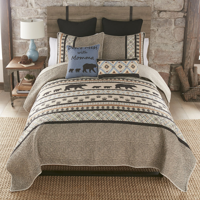 Momma Bear Polyester Striped Quilt, King Quilt + 2 Shams