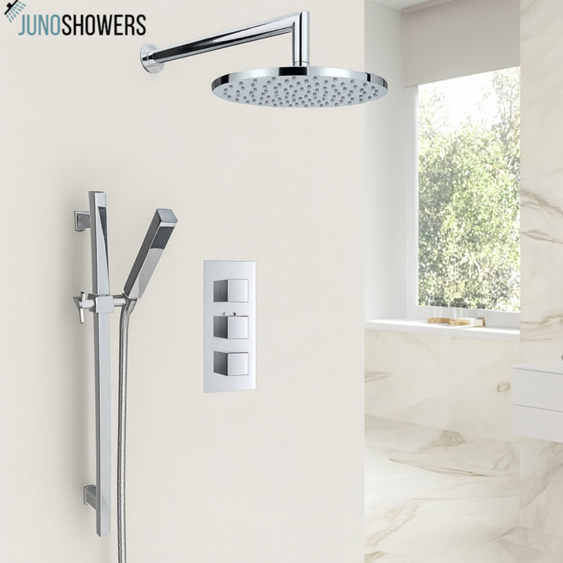 Système de douche à pluie en chrome élégant avec douchette et fixation murale