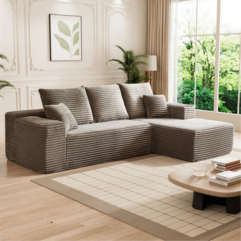 107-Inch Rabbit Hair Sofa, Brown, Right Hand Facing
