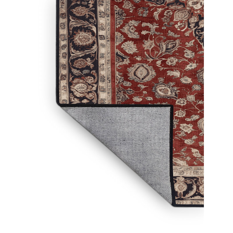 Tapis persan noir lavable à la machine, Rond 4 pi