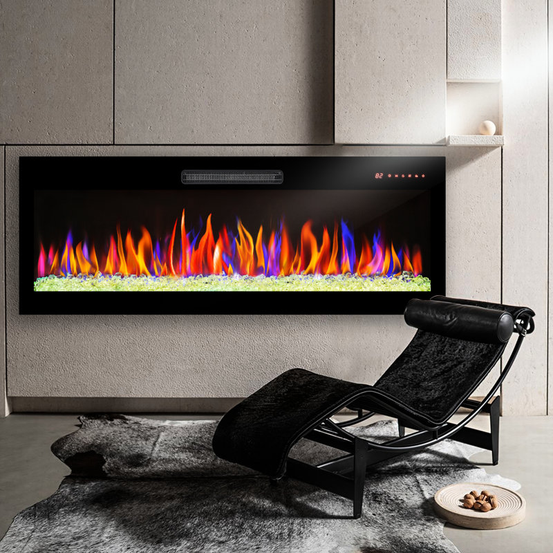 Foyer électrique encastré 60 po, flamme multicolore et radiateur 1400 W, télécommande, foyer rouille 60 po, chauffage, élément chauffant