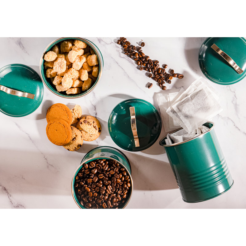 Metal Jar - Set of 3, Glossy Green