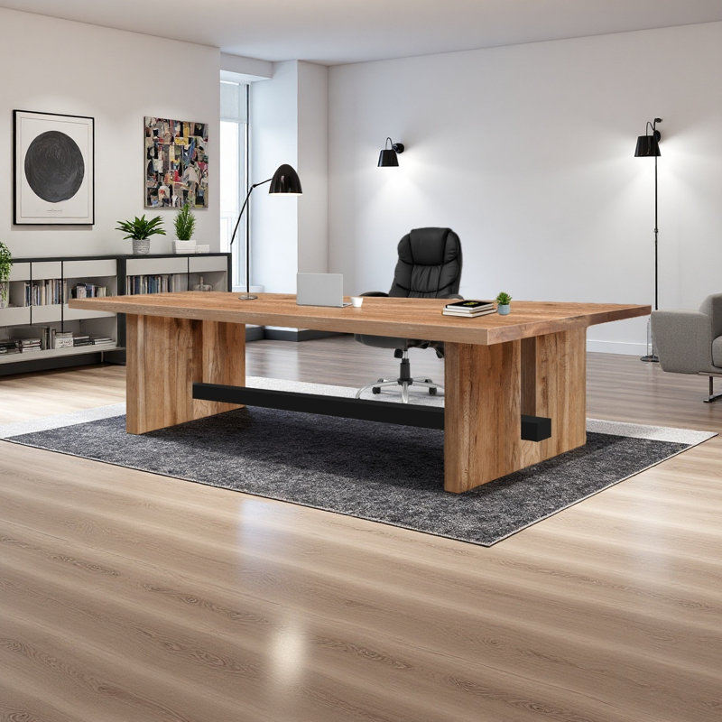 Bureau en bois massif de style industriel avec fauteuil ergonomique réglable noir, bureau de direction Modern Home