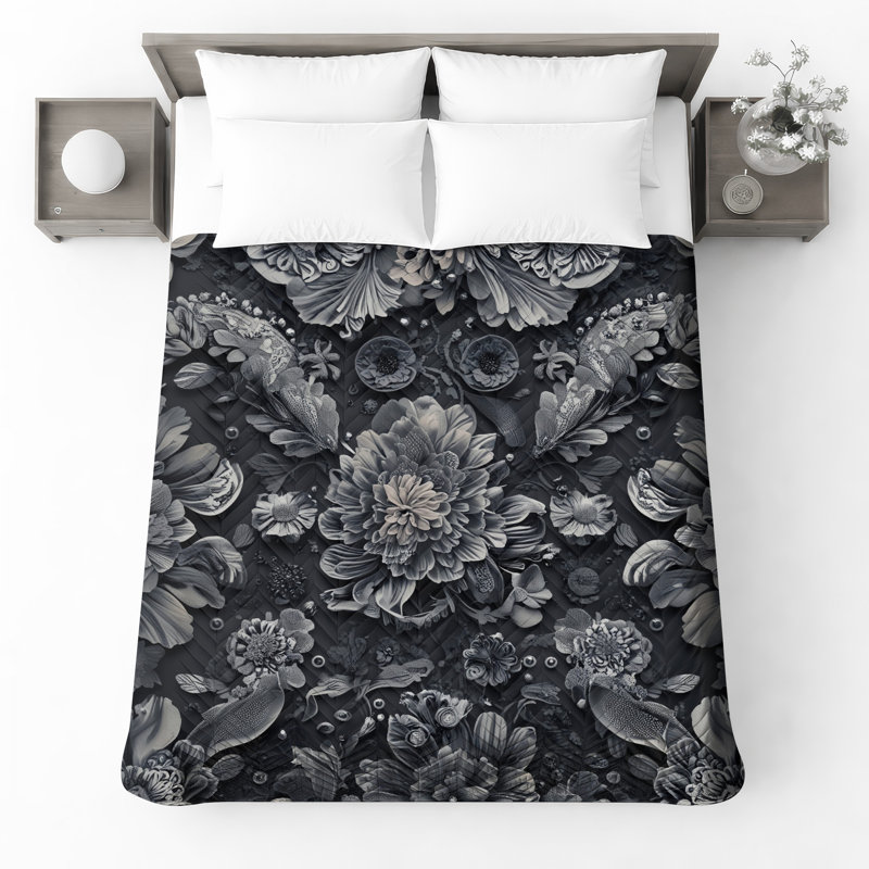 Couvre-lit matelassé à motif floral monochrome toutes tailles, Très grand lit