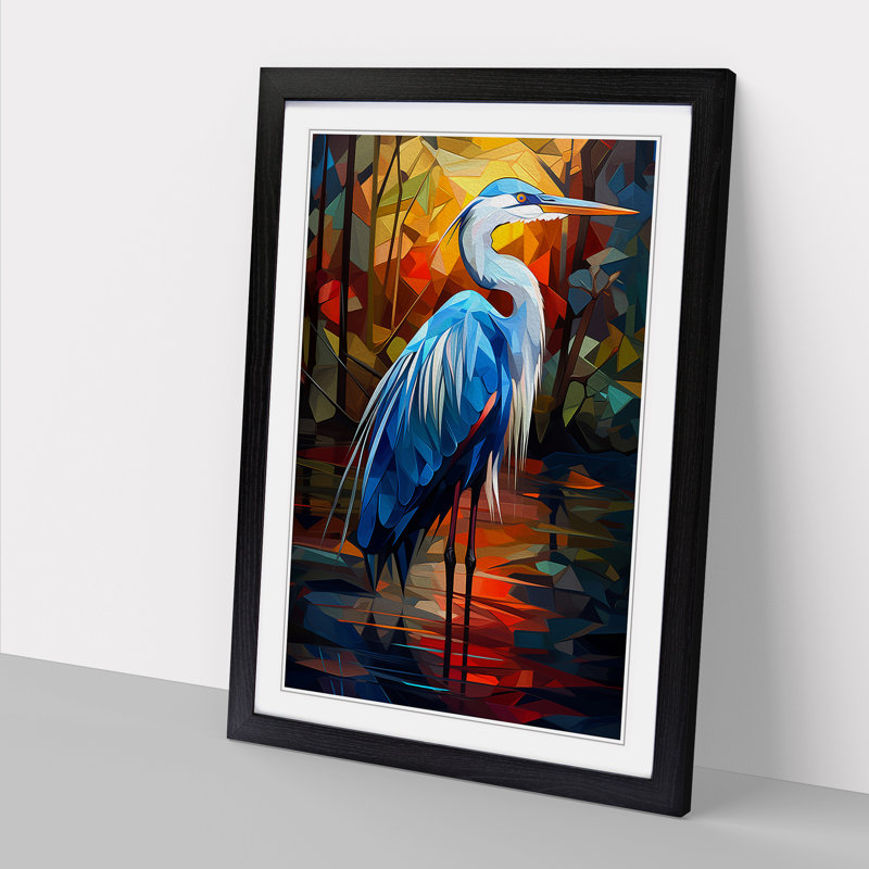 Heron Cubism - Framed Print, Black, 34cm H x 25cm W x 2cm D