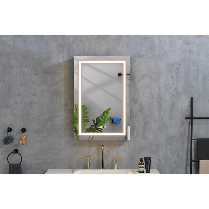 Armoire à pharmacie à DEL avec miroir, armoire à pharmacie avec éclairage en surface, à intensité variable, tablettes réglables, armoire à pharmacie à interrupteur intelligent, cadre en aluminium, porte s'ouvrant à droite