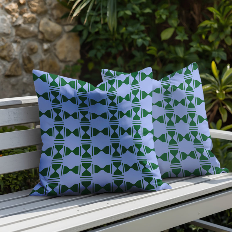 Oreiller réversible intérieur / extérieur Stan Geo, 16x16, Green/Periwinkle