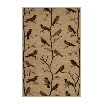 Washable Roosting Birds Farm Area Rug