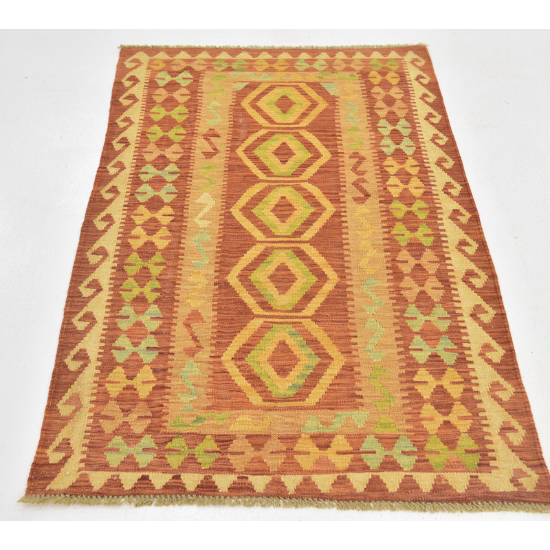 Tapis de zone en laine rouge/beige 2 pi 9 po x 4 pi 6 po one-of-kind-noué la main Elland