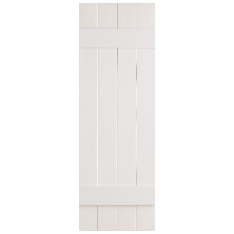 Paire de volets en vinyle fermés à quatre planches et lattes, Blanc, 47 po
