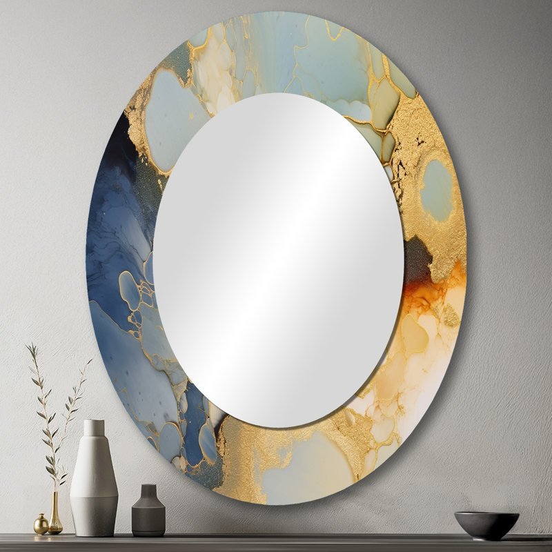Art mural fluide abstrait brun - miroir mural moderne ovale, H 43 po x l 33 po
