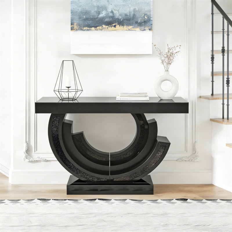 Console avec miroir en verre et miroir, Noir