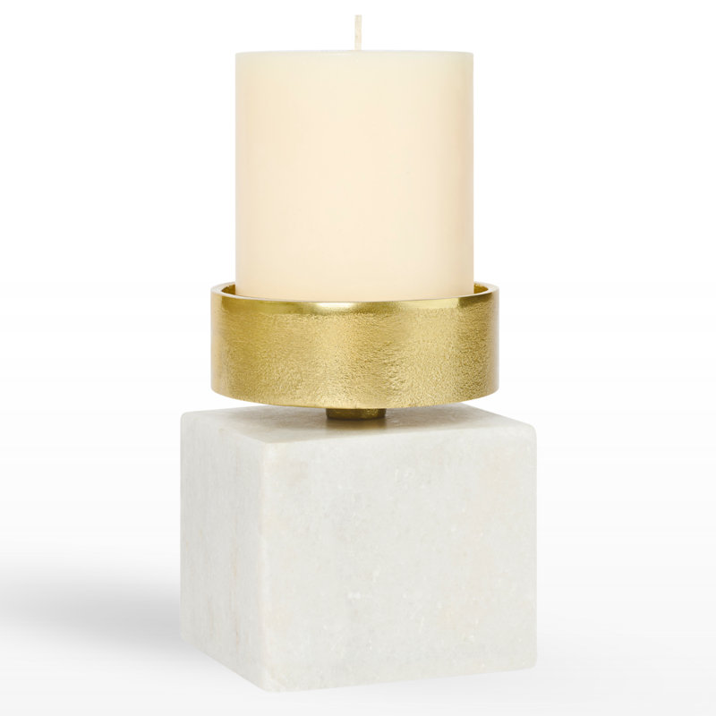 Luxe White Marble Candle Holder with Gold Top For Pillar Candles