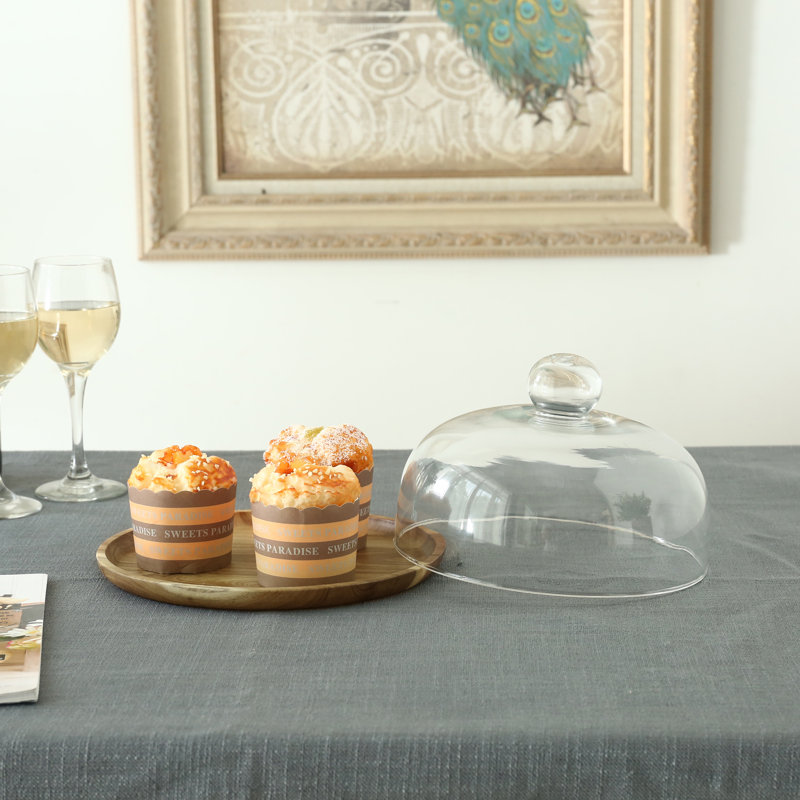 Présentoir à gâteaux en verre avec dôme - Assiette à dessert 8 pouces et plateau cloche en bois d'acacia
