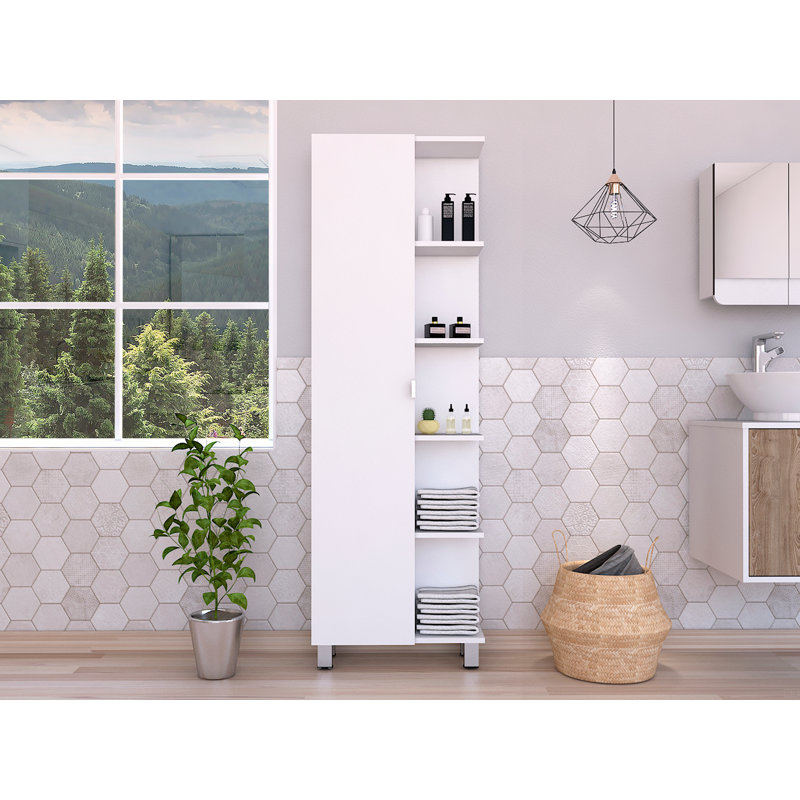 Armoire de coin, cinq tablettes ouvertes, une porte, Blanc