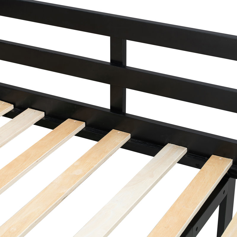 Lit mezzanine en bois avec bureau Everly, tablettes, prise de courant, ports USB / Type-C et éclairage RVB, Noir / Bleu