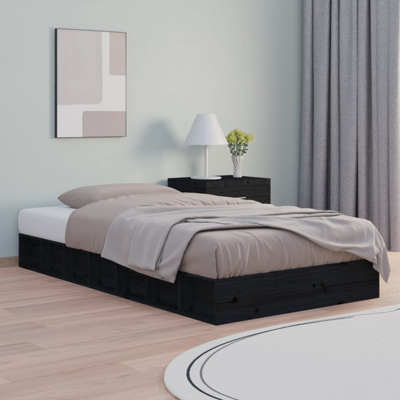Bed Frame Solid Wood, Black, 93 x 192.5cm