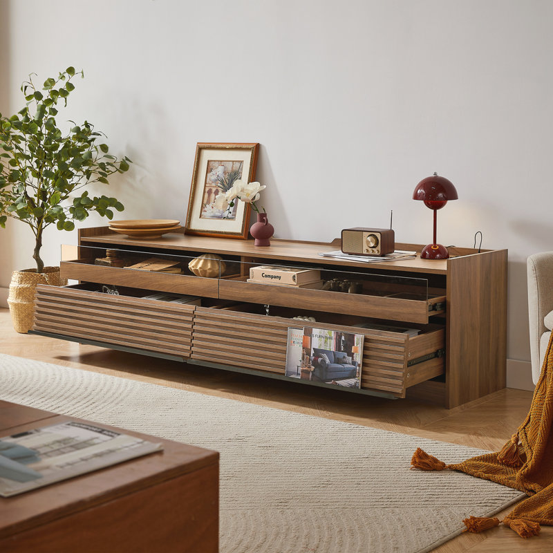 Modern TV Stand With Ample Storage, Walnut