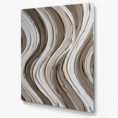 DiagonalStripes Taupe White Gray Metal Wall Art