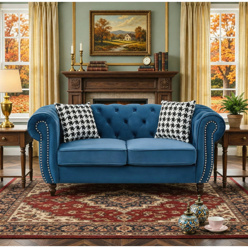 Canapé 65 po en tissu d'ameublement Chesterfield, 65"